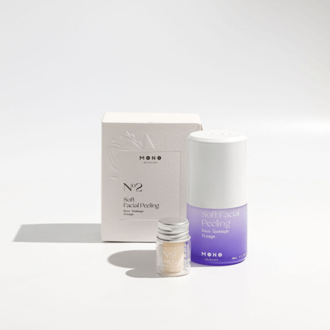 Kit de départ gommage doux visage MONO avec flacon rechargeable et comprimés pour exfoliation naturelle