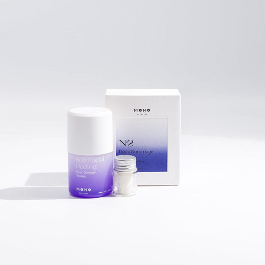 Kit de départ gommage doux visage MONO avec flacon rechargeable et comprimés pour exfoliation naturelle