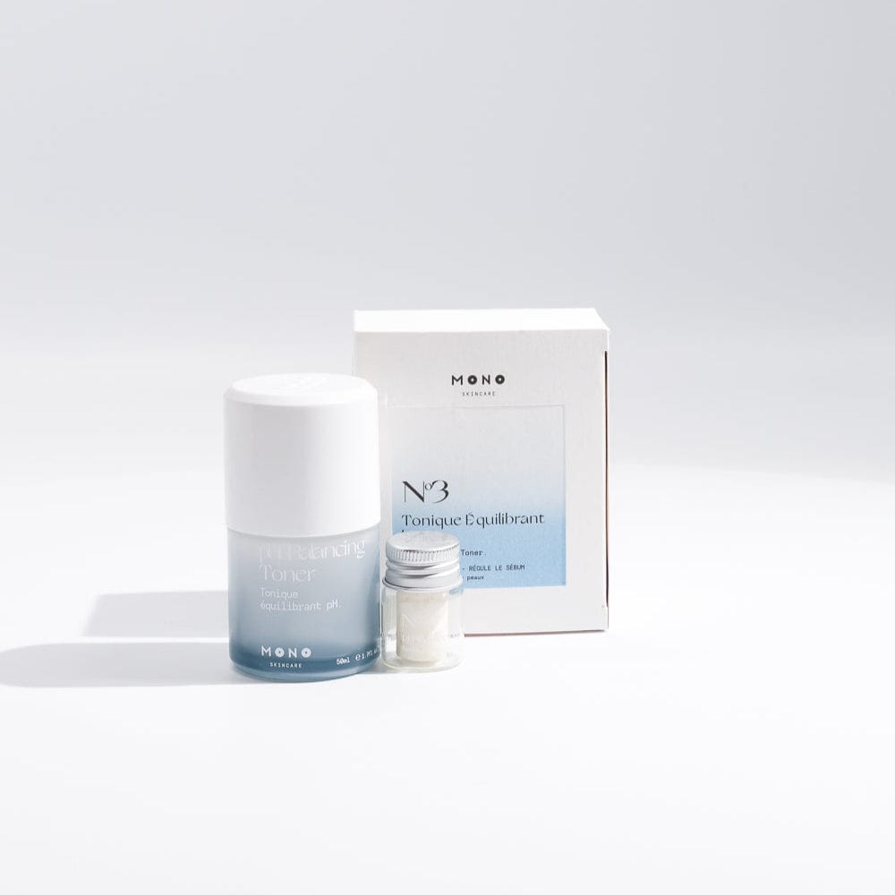 Kit de départ tonique équilibrant MONO avec bouteille rechargeable et comprimés pour soin visage naturel