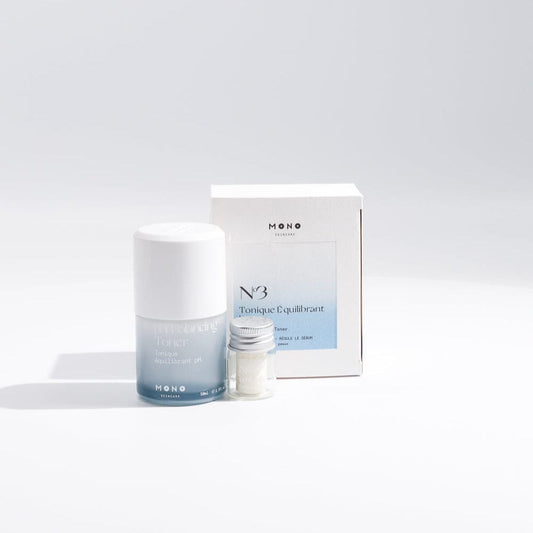 Kit de départ tonique équilibrant MONO avec bouteille rechargeable et comprimés pour soin visage naturel