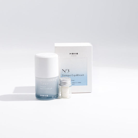 Kit de départ tonique équilibrant MONO avec bouteille rechargeable et comprimés pour soin visage naturel